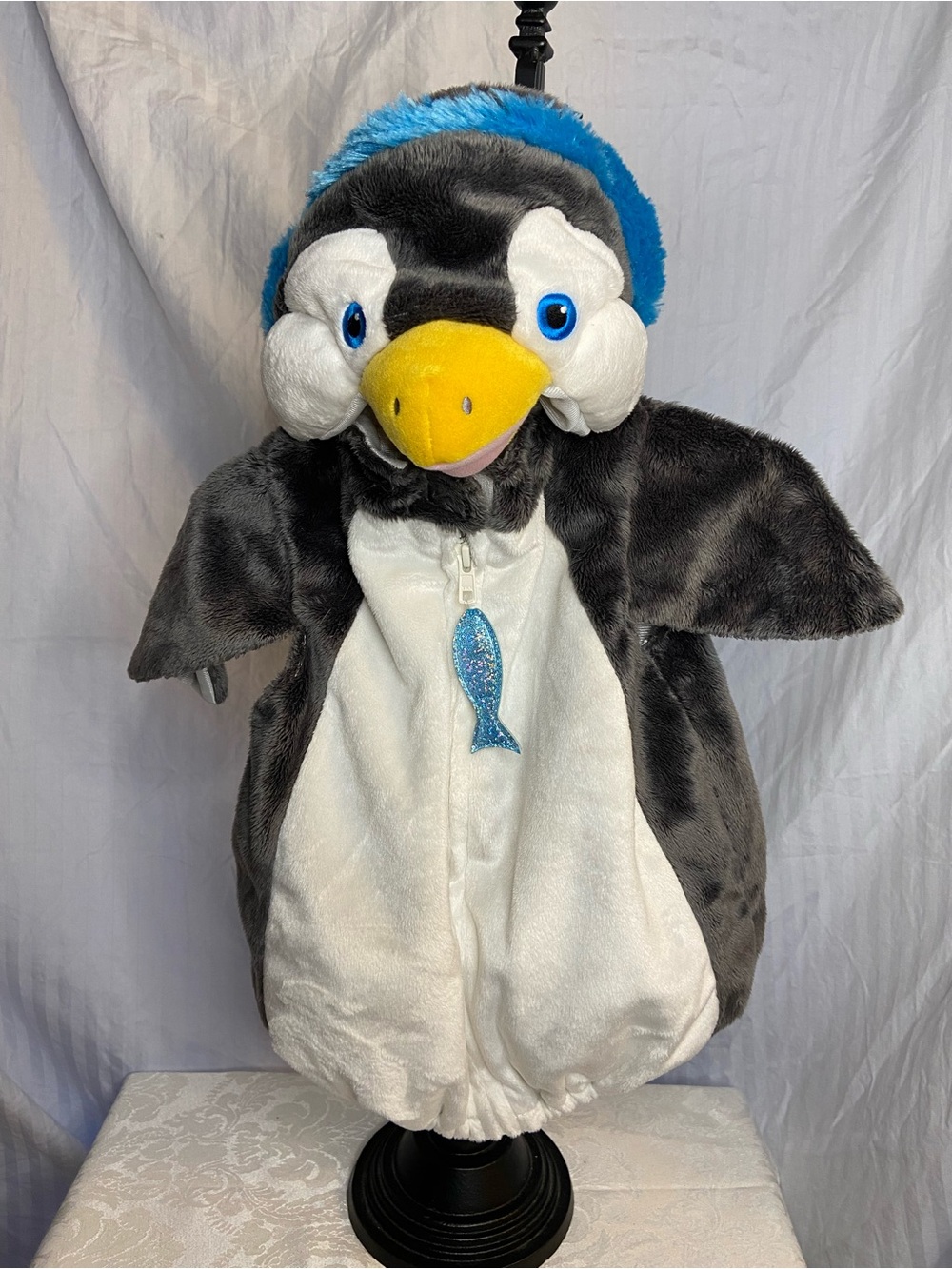 Plush Penguin Hooded Costume Top in Black, White & Blue Accent